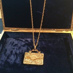 Vintage Gold Purse Locket Necklace , D'Orlan Paris, 22 kt gold plated